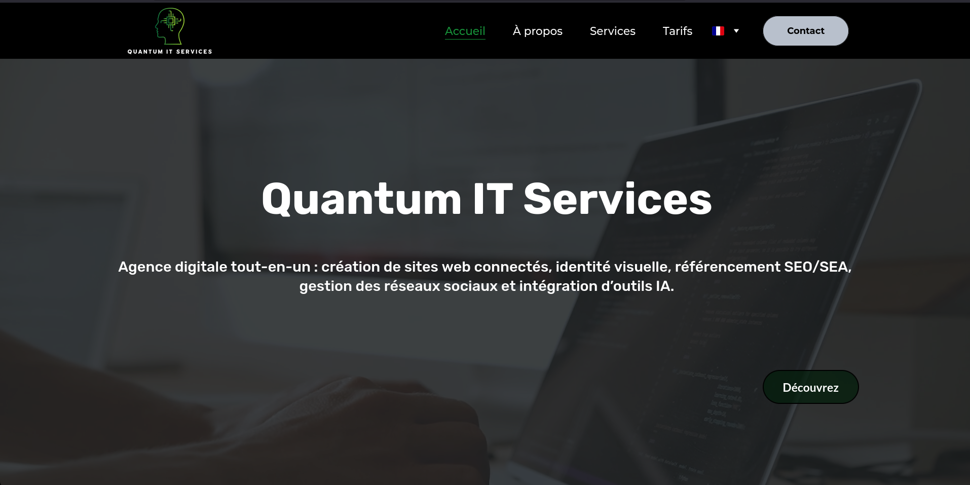 Aperçu de la page d'accueil du site Quantum IT Services