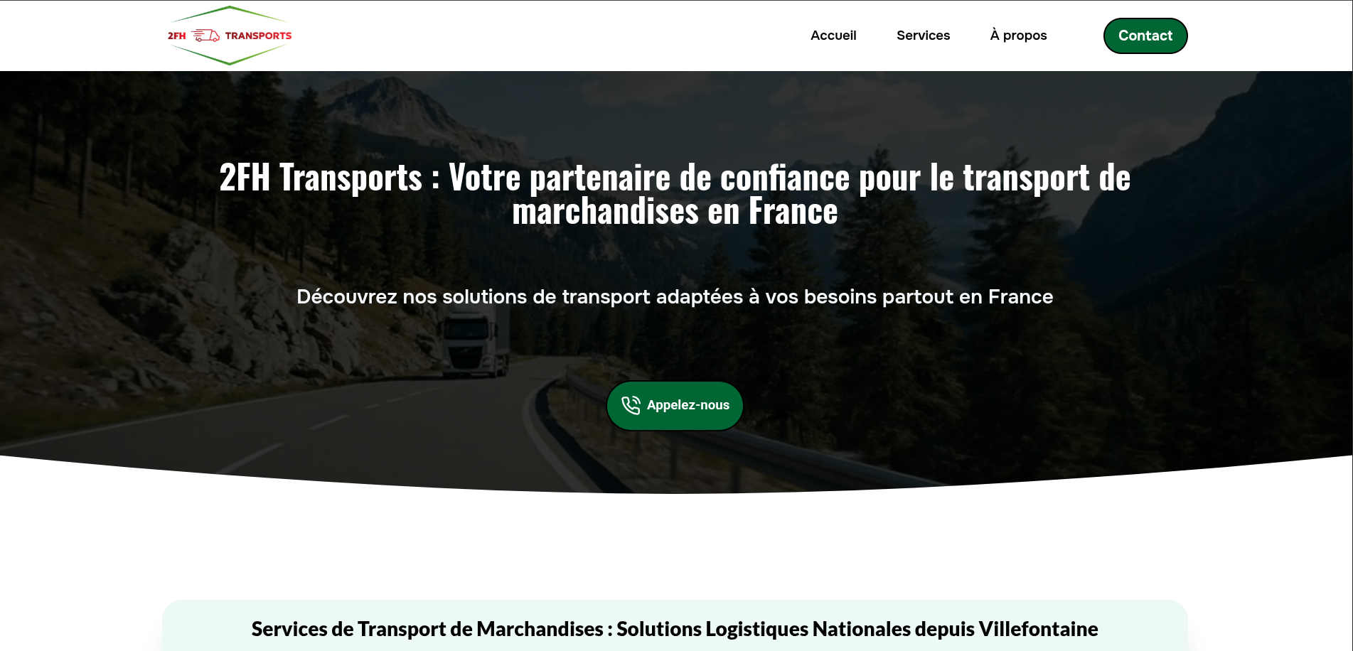 Aperçu de la page d'accueil du site 2FH Transports
