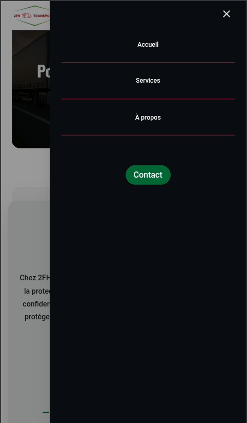 Aperçu du menu mobile du site 2FH Transports